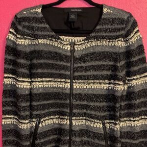 Calvin Klein Jeans Black, gold, and grey Textured sweater Jacket. Sz medium.